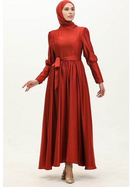Kuplu Saten Abiye Elbise 6080-05 Bordo