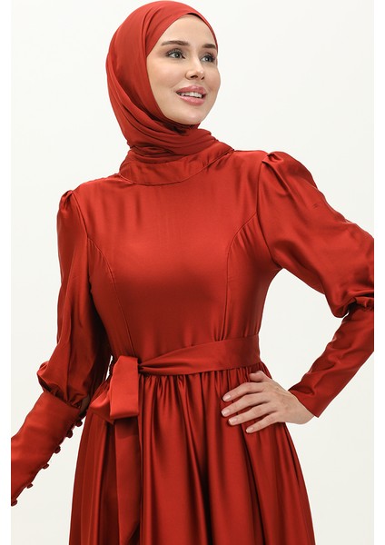 Kuplu Saten Abiye Elbise 6080-05 Bordo