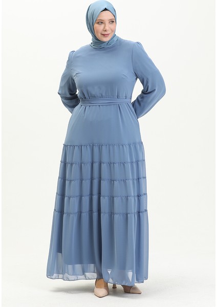 Büzgülü Abiye Elbise 5712-02 Indigo