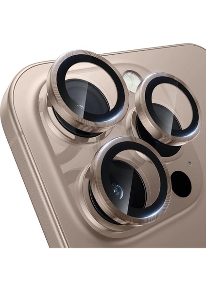 Apple iPhone 16 Pro / 16 Pro Max Mercek Lens Kamera Koruyucu Çöl Titanyum