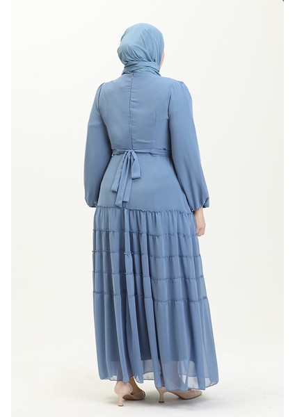 Büzgülü Abiye Elbise 5712-02 Indigo