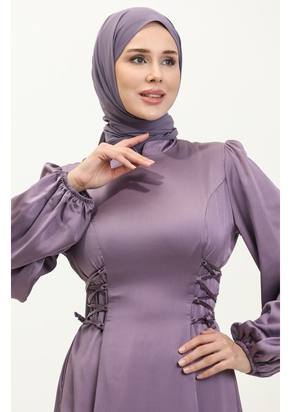 Yandan Bağlamalı Abiye Elbise 6156-07 Lila