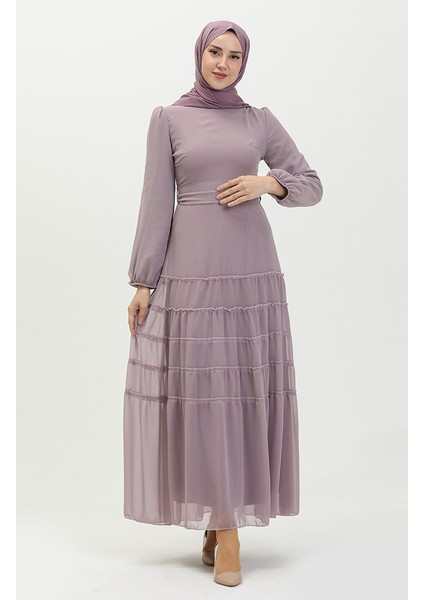 Büzgülü Abiye Elbise 5712-07 Lila