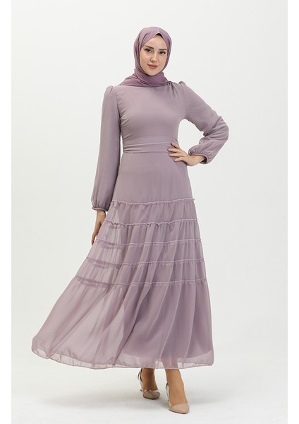 Büzgülü Abiye Elbise 5712-07 Lila