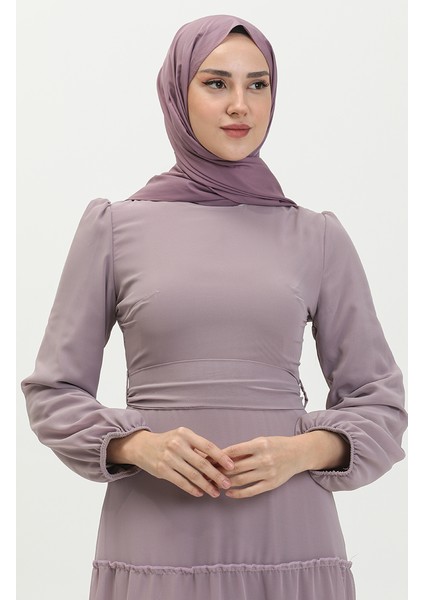 Büzgülü Abiye Elbise 5712-07 Lila