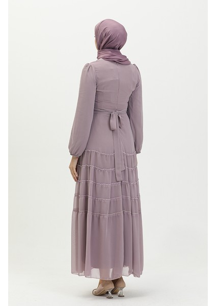 Büzgülü Abiye Elbise 5712-07 Lila