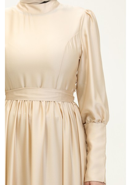 Kuplu Saten Abiye Elbise 6080-10 Açık Bej fırsatları