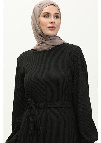 Belgüzar Eteği Büzgülü Elbise NZR003A-03 Siyah