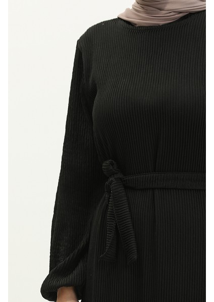 Belgüzar Eteği Büzgülü Elbise NZR003A-03 Siyah