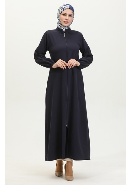 Kol Ucu Lastikli Fermuarlı Düz Ferace 1013-03 Lacivert