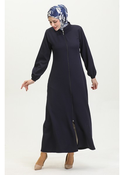 Kol Ucu Lastikli Fermuarlı Düz Ferace 1013-03 Lacivert modelleri