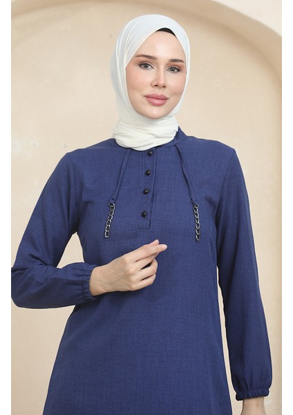 Düğme Detaylı Tunik Pantolon Ikili Takım 1004-03 Saks