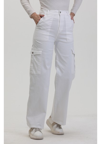 Kargo Cep Kot Pantolon 3030-02 Beyaz