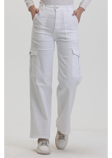 Kargo Cep Kot Pantolon 3030-02 Beyaz