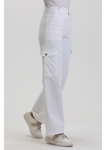 Kargo Cep Kot Pantolon 3030-02 Beyaz