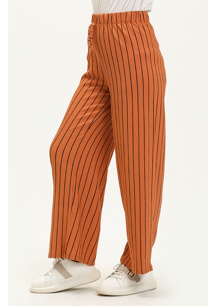 Çizgili Bol Paça Pantolon 8588-01 Hardal