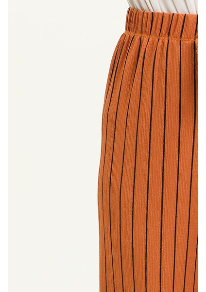 Çizgili Bol Paça Pantolon 8588-01 Hardal