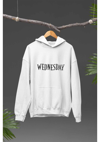 Wednesday Baskılı Unisex %100 Pamuk Cepli Kapüşonlu Sweatshirt Hoodie