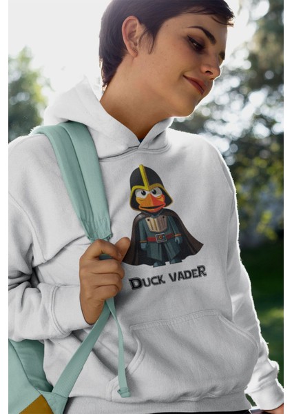 Duck Vader Star Wars Baskılı Unisex 3 Iplik Şardonlu %100 Pamuk Kapüşonlu Sweatshirt Hoodie