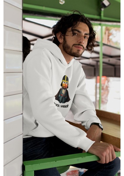 Duck Vader Star Wars Baskılı Unisex 3 Iplik Şardonlu %100 Pamuk Kapüşonlu Sweatshirt Hoodie