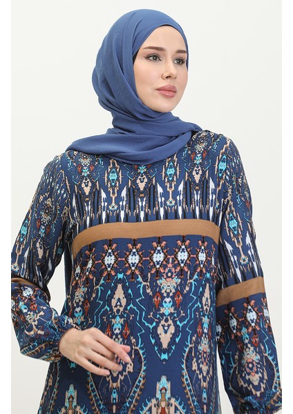 Alisa Farbalı Kuşaklı Viskon Elbise 4599D-01 Lacivert modelleri