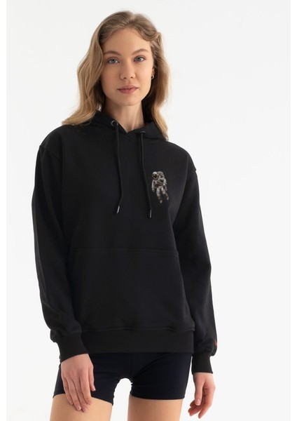 Astronot Tasarım Kapşonlu Sweatshirt