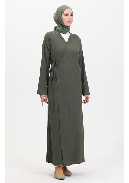Bürümcük Kumaş Yandan Bağlamalı Namaz Elbisesi 1024-04 Haki