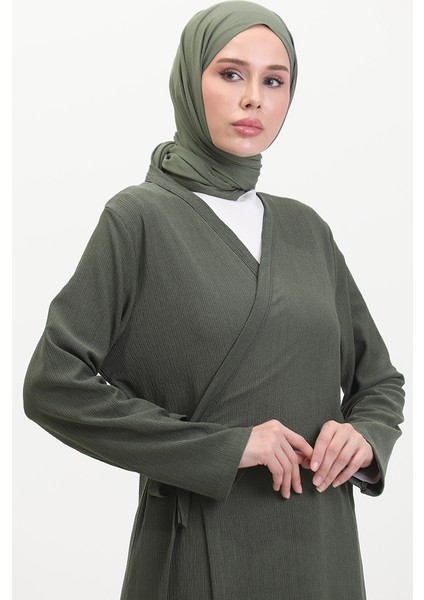 Bürümcük Kumaş Yandan Bağlamalı Namaz Elbisesi 1024-04 Haki