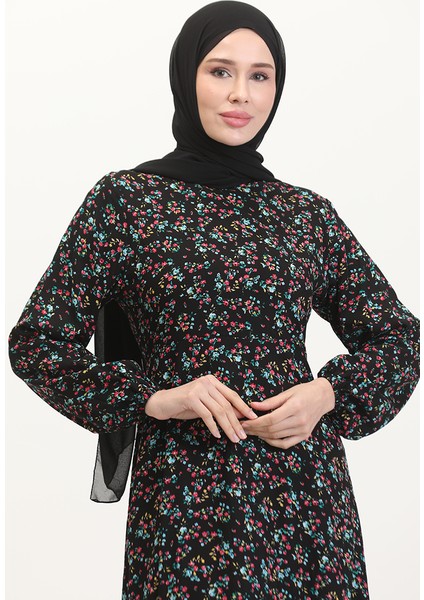 Belden Oturtmalı Viskon Elbise 0524-03 Siyah