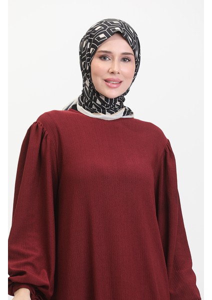 Kolu Büzgülü Elbise 1053-05 Bordo modelleri