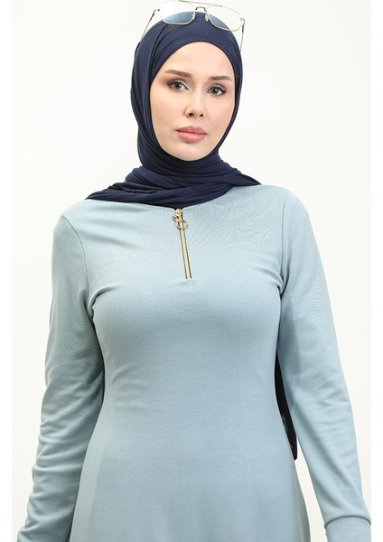 Fermuarlı Elbise 2144D-01 Mavi modelleri