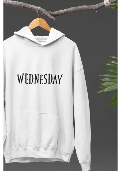 Wednesday Baskılı Unisex %100 Pamuk Cepli Kapüşonlu Sweatshirt Hoodie