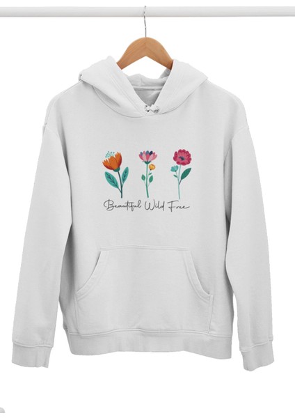 Beatiful Wild Free Çiçekler Baskılı Unisex 3 Iplik %100 Pamuk Kapüşonlu Sweatshirt Hoodie
