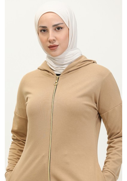 Fermuarlı Ferace 2140-08 Koyu Bej