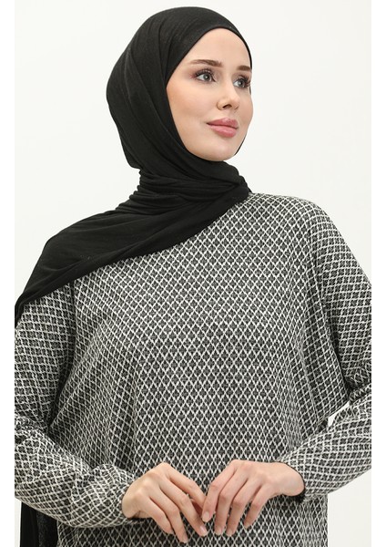 Yarasa Kol Desenli Elbise 8671-01 Siyah
