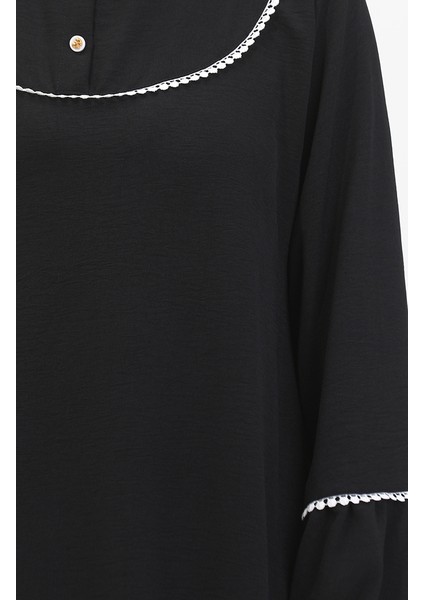 Kolu Lastikli Nakışlı Elbise 0470-01 Siyah indirimleri