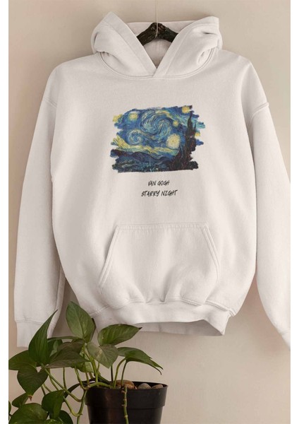 Van Gogh Baskılı Unisex %100 Pamuklu Kapüşonlu Sweatshirt Hoodie