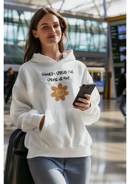 Haylaz Çiçek Baskılı Unisex 3 Iplik %100 Pamuk Kapüşonlu Sweatshirt Hoodie
