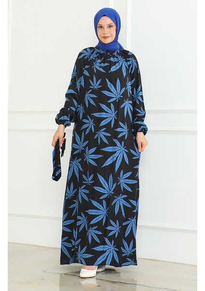 Desenli Kuşaklı Elbise 0477-02 Siyah Saks fırsatları