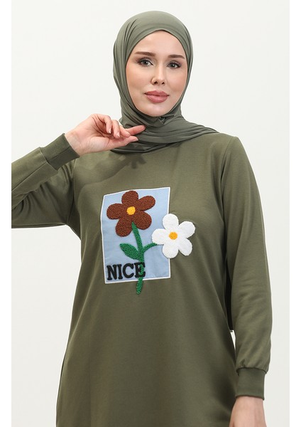 Papatya Nakışlı Tunik 9116-07 Haki