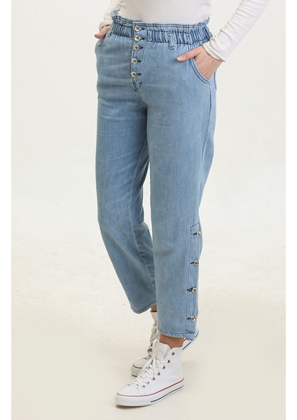 Düğmeli Mom Jean Kot Pantolon 3100131-01 Açık Mavi fiyatları