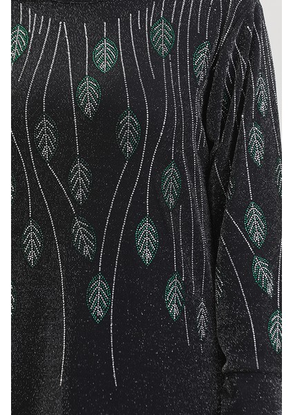 Taşlı Abiye Elbise 0430-03 Siyah Yeşil fırsatları