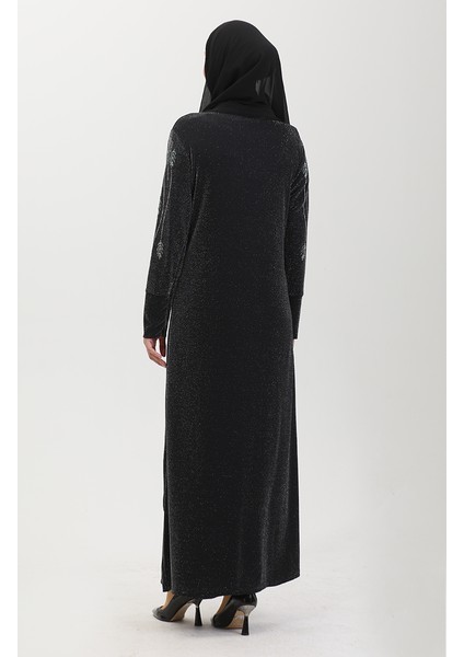 Taşlı Abiye Elbise 0430-03 Siyah Yeşil indirimleri