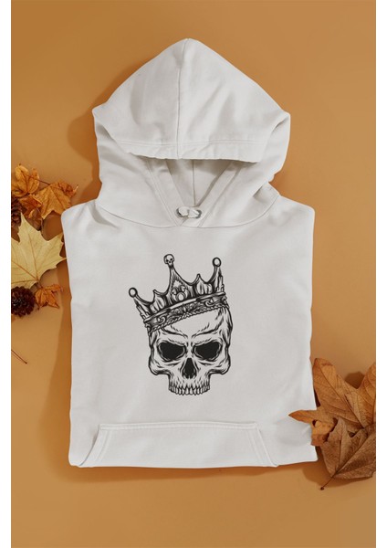Skul Eğlenceli Baskılı Unisex Siyah 3 Iplik Şardonlu %100 Pamuk Kapüşonlu Sweatshirt Hoodie