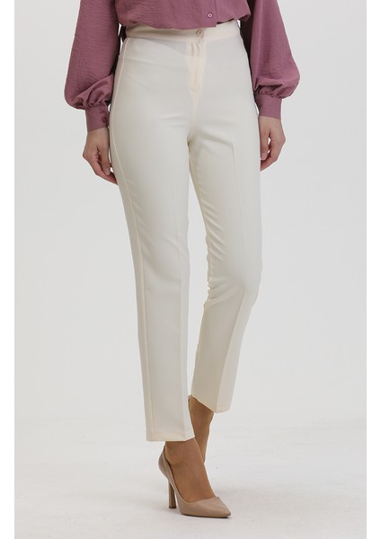 Düz Paça Pantolon 1153-05 Krem