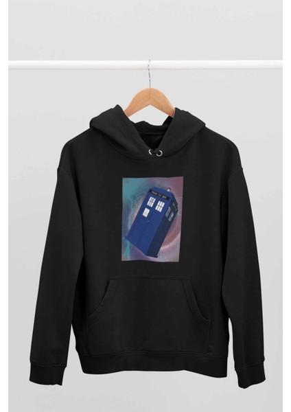 Doctor Who-Süzülen Tardis Baskılı Unisex 3 Iplik %100 Pamuklu Cepli Kapüşonlu Sweatshirt Hoodie