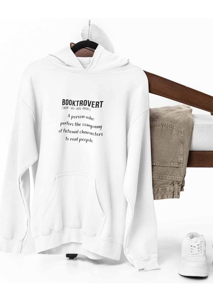 Booktrovert Sözlük Kitap Booklover Baskılı Unisex %100 Pamuk Cepli Kapüşonlu Sweatshirt Hoodie