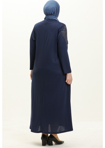 Büyük Beden Taş Baskılı Elbise 4946-10 Indigo