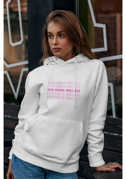 I Love Being Delulu Baskılı Unisex 3 Iplik %100 Pamuk Kapüşonlu Sweatshirt Hoodie