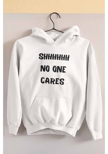 Sarkastik No One Cares Baskılı Unisex 3 Iplik %100 Pamuklu Cepli Kapüşonlu Sweatshirt Hoodie